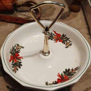 Vintage Poinsettia Candy/Nut Serving Bowl,